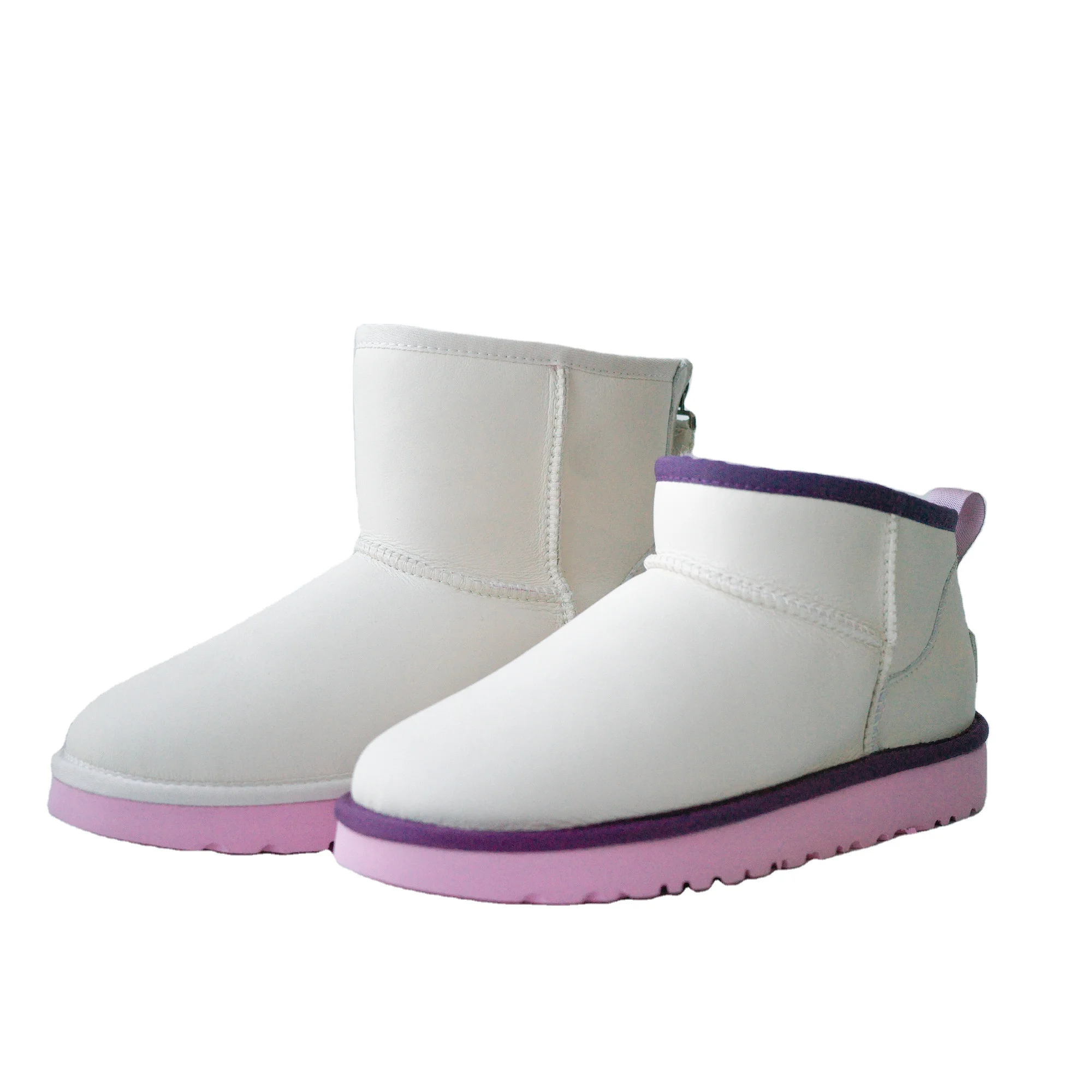 2022 Winter Sheepskin with fur Women Custom Boots Fashion Russia Market Walking Boot White Leather with Pink Out sole
