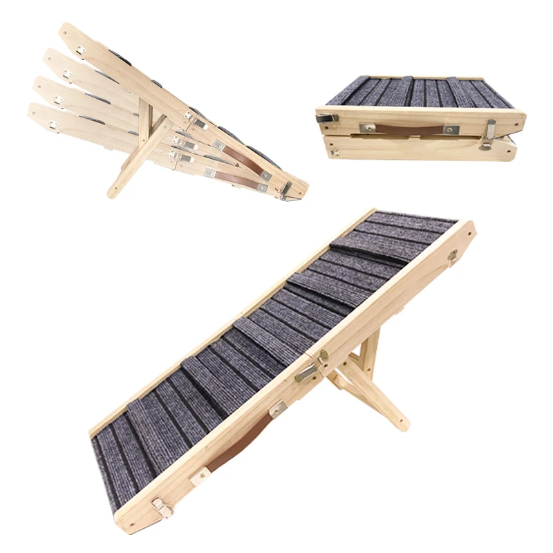 Adjustable Non-Slip Wooden Folding Pet Ramp for Small Medium Dogs for Beds and Couches Cat Trees