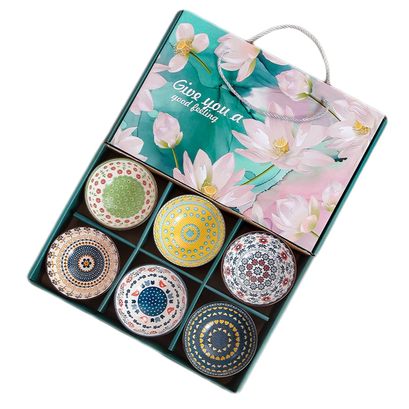 Wholesale Dinnerware Gift Set Colorful Printed Under Glazed 4.5 Inch Porcelain Bol Bohemia Style Ceramic Bowl Set