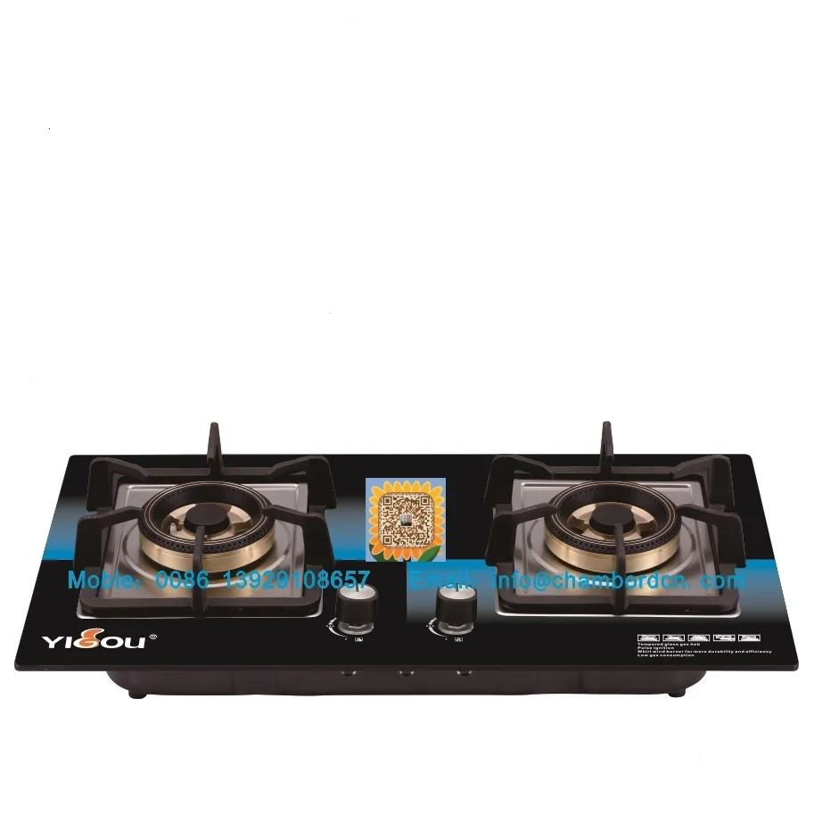 Glass Luxury built-in blue flame energy saving 2 burner gas cooktops gas stove with parts YG-B22102-2D