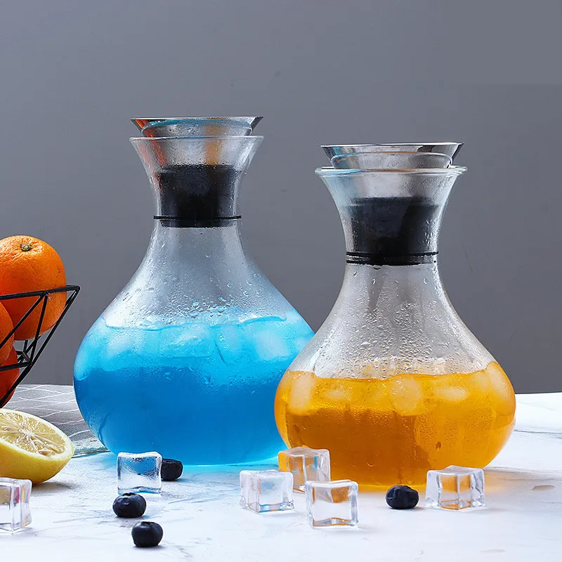 Thermo Clear Glass Water Jug Carafe Pitcher with Stainless Steel Flow Lid for Milk, Coffee, Serving Wine, Homemade Ice Tea