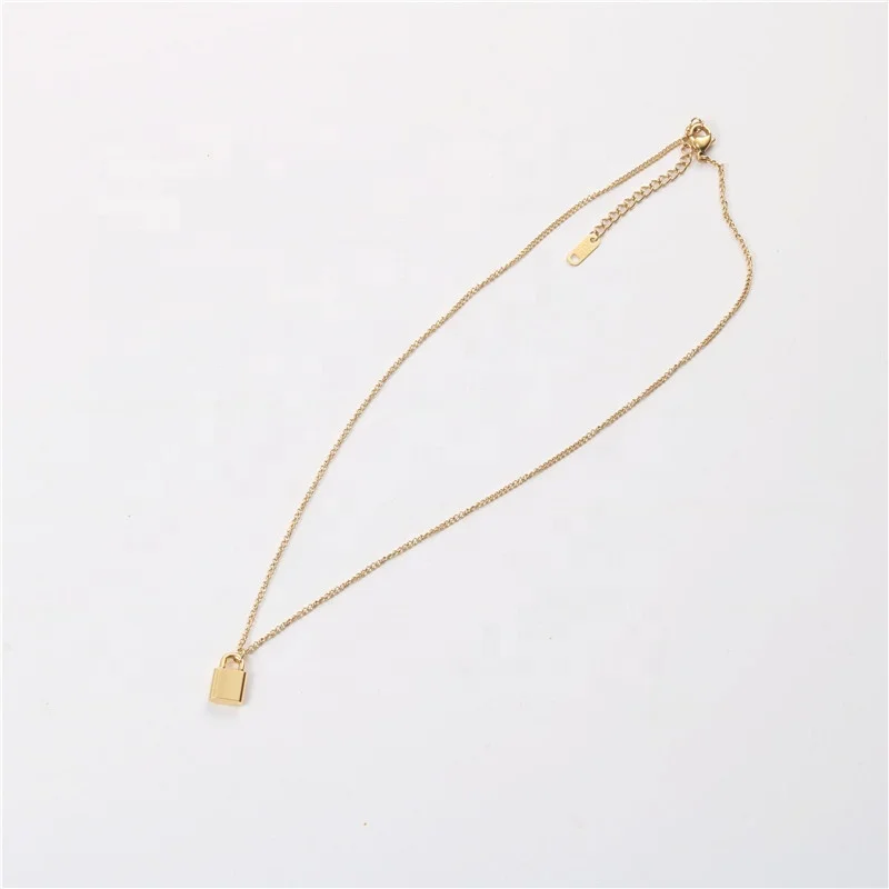 Stainless steel gold plated simple geometric jewelry cute tiny plain padlock lock charms pendant necklace jewelry for women