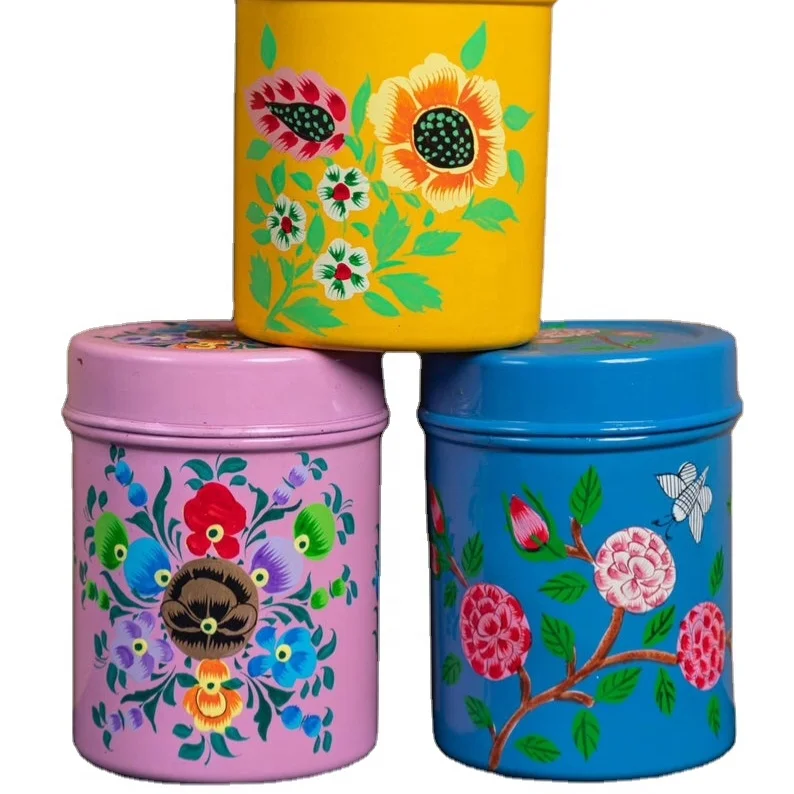 Canisters , stainless steel food storage box, hand painted canisters