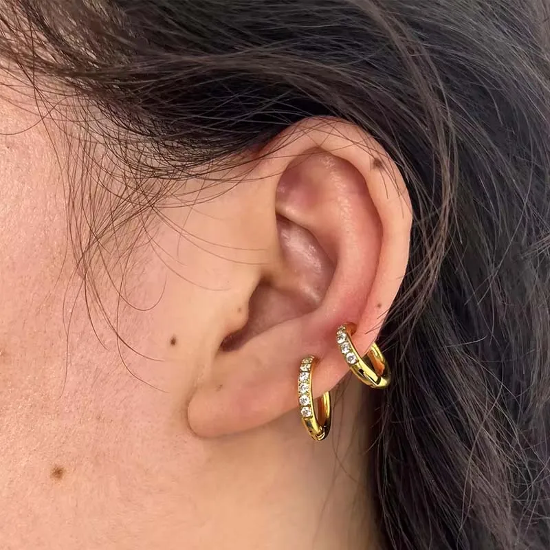 Fine Fashion Jewelry 18K Gold Plated Cubic Zirconia Open Ear Clip On Earrings For Girl Women Gift