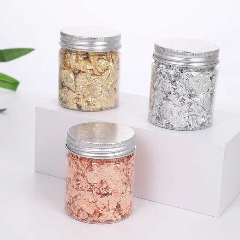 New Nail Decoration 3g Foil Flakes Glitter Leaf Flake Sheet Bulk Foil Paper For Gilding Manicure Epoxy Resin