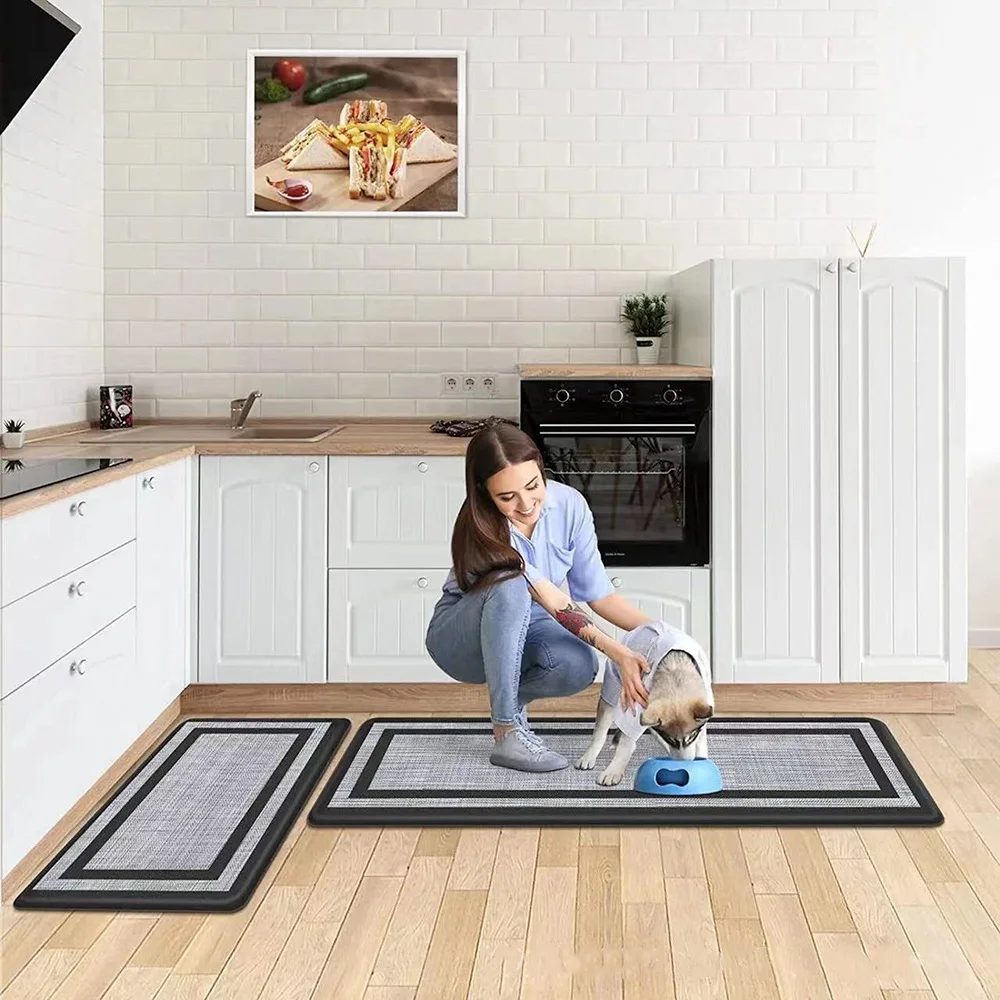 Custom 3D Printed Modern Floral Kitchen Rug Washable Polyester Kitchen Mat Kitchen Carpet with Cushioned Feature PVC Rectangle