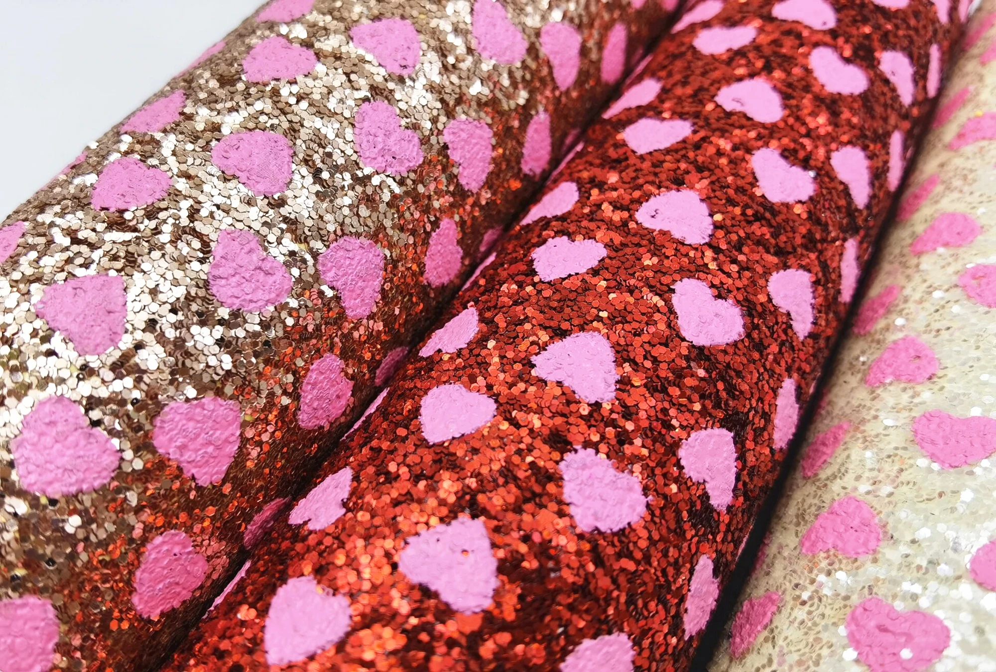 P518 chunky glitter pink heart-shaped leather fabric glitter sheet custom leather for bag, hair accessories, hairpin jewelry