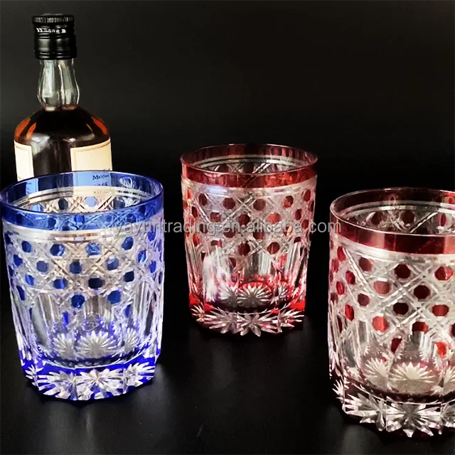 Bohemia style hand engraved design custom design 7oz juice cylinder wine glass tumbler glass whisky cup overlay