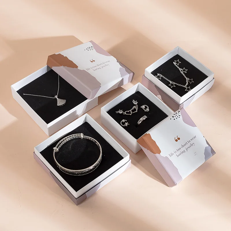 A1 Chinese Custom H Stamped Logo Printed Luxury Sliding Small Earring Paper Packaging Jewelry Boxes With Microfiber Jewelry Po