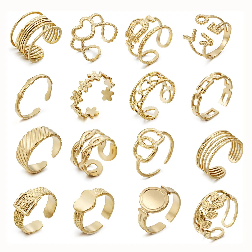 Ювелирные изделия из настоящего золота 18k, кольца из нержавеющей стали с гальваническим покрытием из ПВД, регулируемое кольцо из нержавеющей стали для женщин