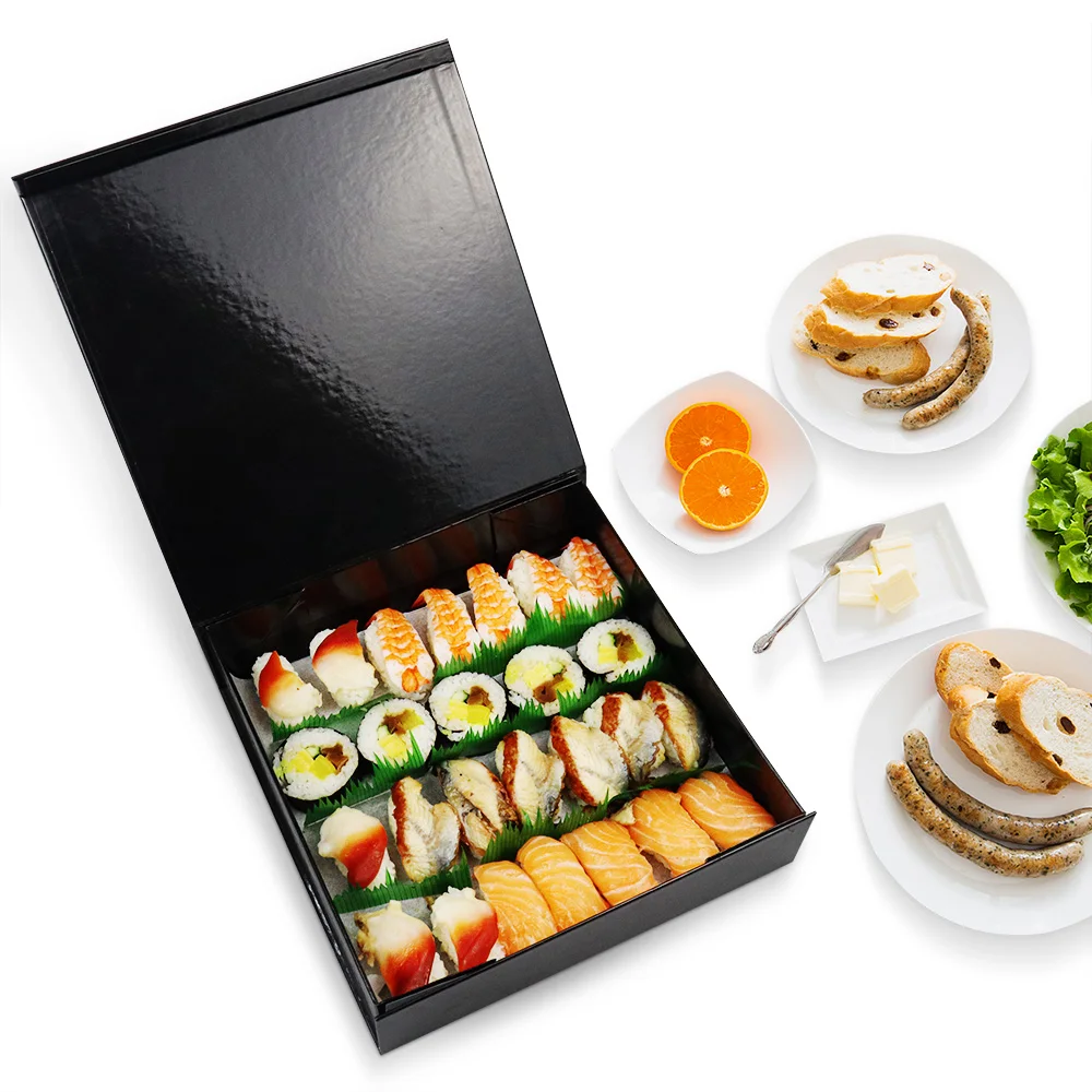 Luxury Magnetic Box for Sushi Food Packaging Custom Logo Rigid Board Folded Takeout Box For Sushi