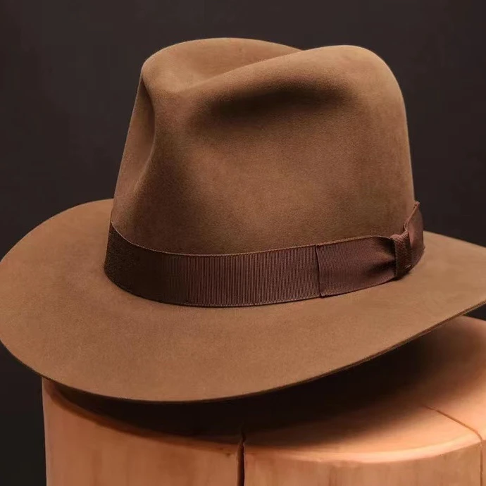 Custom 100% wool felt Hat Indiana Jones Sombreros Hot Selling Wool Fedora Hat for Men