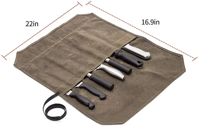 Waxed Canvas Cutlery Knives Holder Protector Chef Knife Roll Case