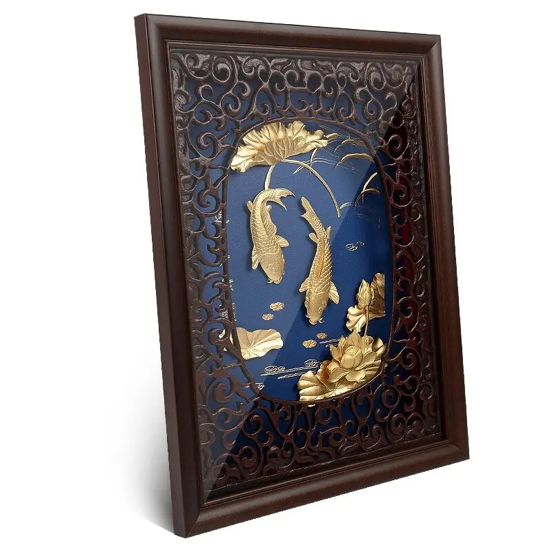 Pure gold foil painting business gifts classical living room corridor decorative painting solid wood frame Display case