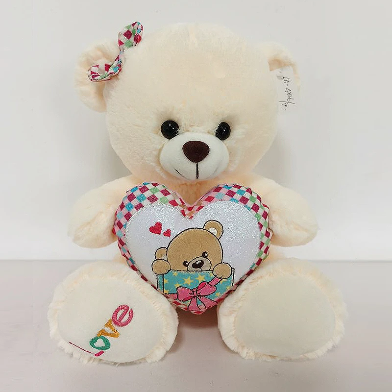 Color brilliancy white/brown teddy bear holding red heart with i love you in hand bear animal stuffed plush toy
