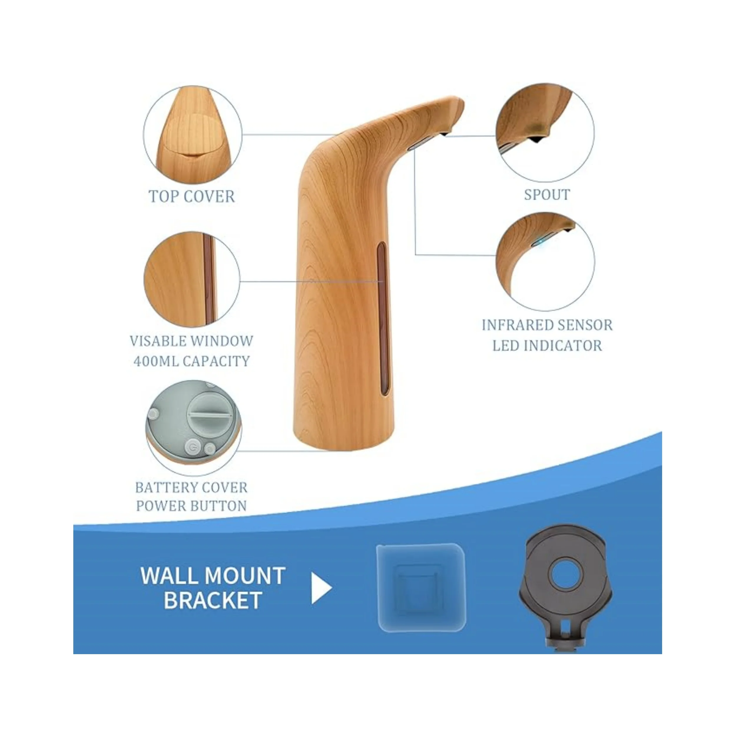 Wood automatic soap dispenser motion sensor with IR, automatic soap dispenser non-contact