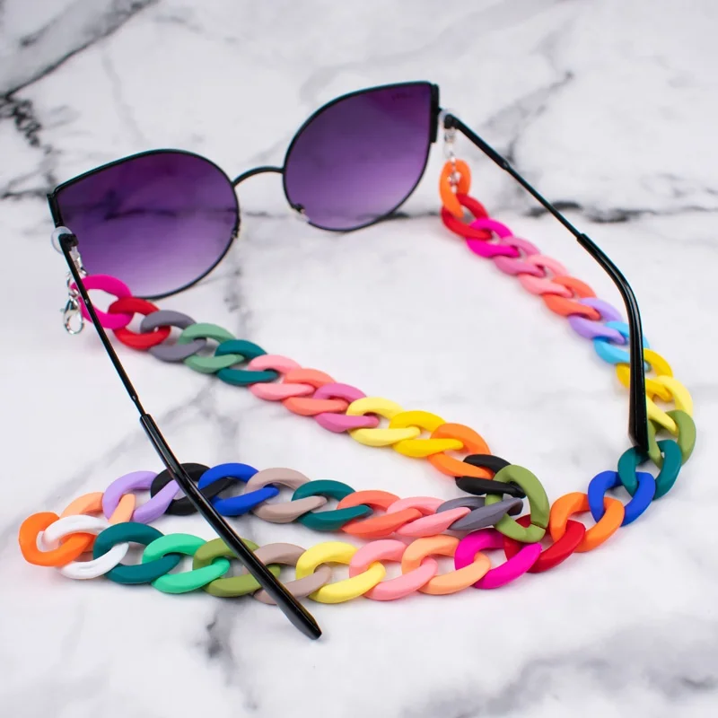 New Trendy Multiple colors 1.7*70cm Acrylic Chain eyeglass glasses lanyard face masking holder for glasses