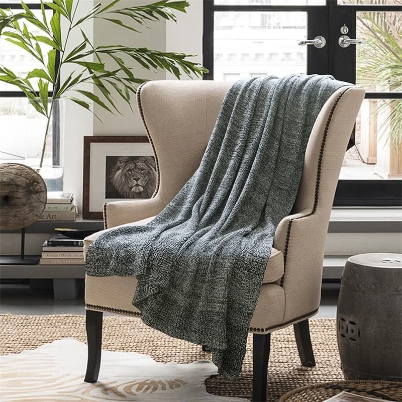 Soft and Comfortable Cotton Gray Knitted Throw Blanket for Sofa and Home decoration Chunky Fluffy Warm JB