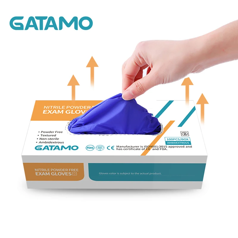 
C3 Gatamo 100 pcs Guantes Thick Nitrile Golves Custom Bulk Nitrile Exam Examination Gloves China Dental Gloves without powder 