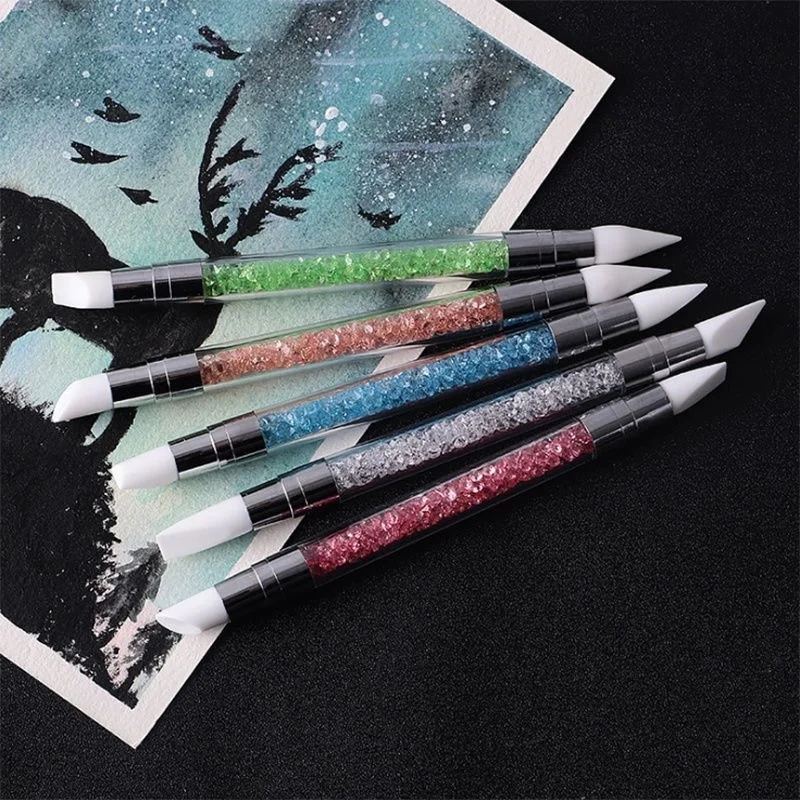 Double-Ended Manicure Silicone Pen Set of 5 Cut Engraved Embossed Diamond Nail Tip Pen Beauty Point Dotting Tool