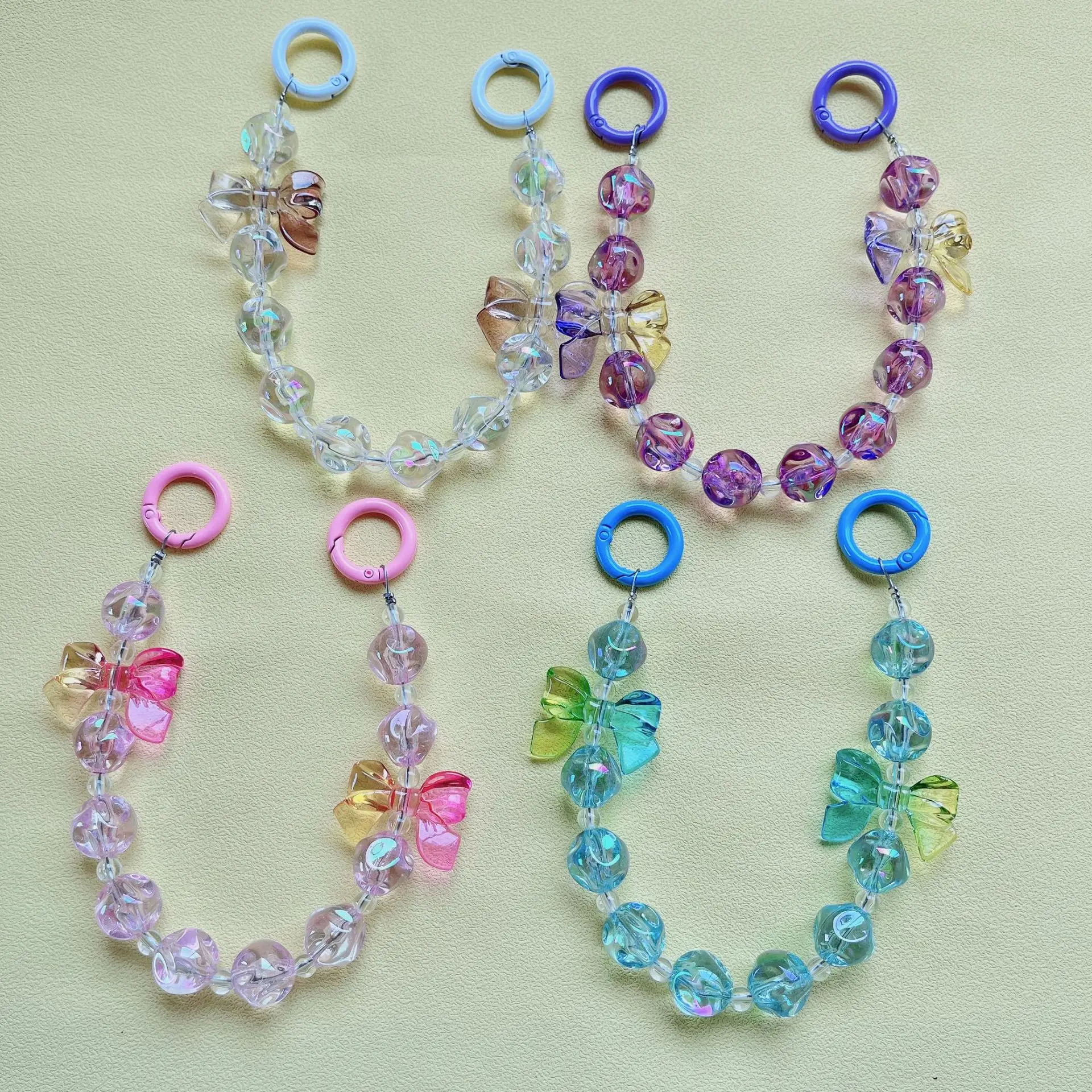 best selling products 2024 Acrylic Keychain Bowknot Beaded Gradient Color Cell Phone Charm Anti Lost Keychain