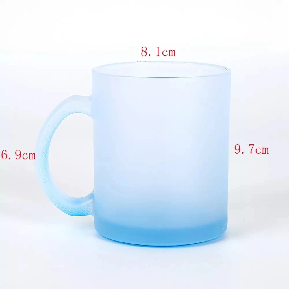 USA Warehouse 11oz Clear Travel Coffee Mug Gradient Colors 11oz Sublimation Frosted Glass Beer Mug Cup With Handle