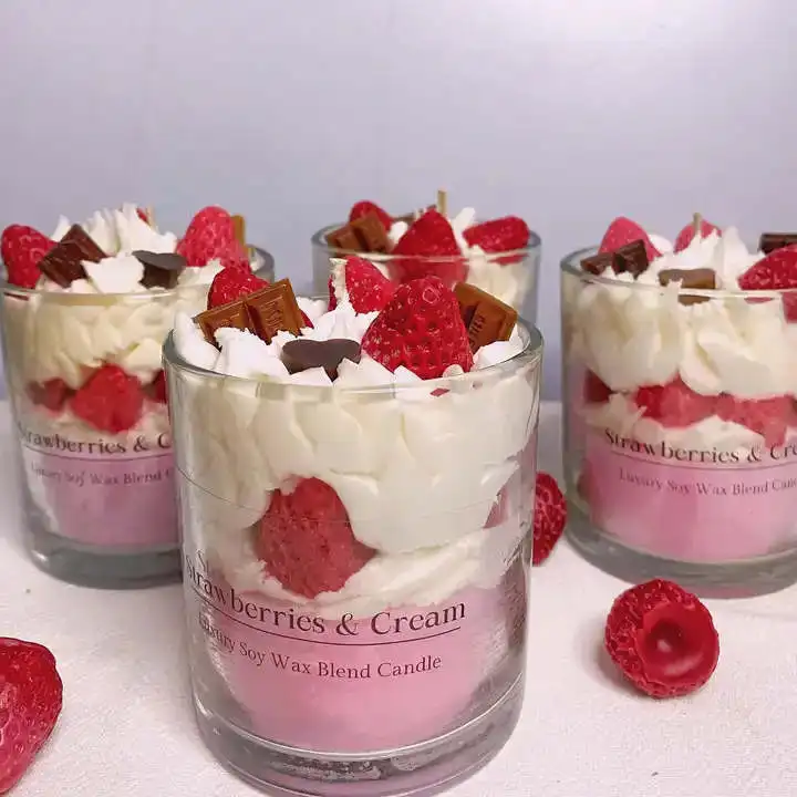 Handmade creative drinks Candle glass Ice cream scented candle Strawberry chocolate dessert cupcake
