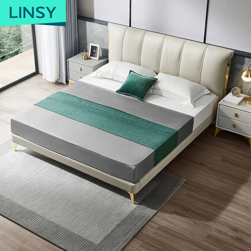 Linsy роскошный комплект мебели для спальни белые кровати большого размера из натуральной