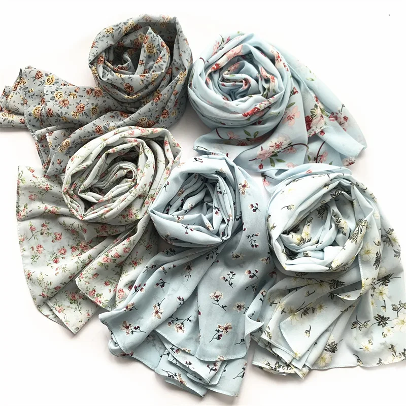 Hot Selling Muslim Women Tudung Breathable Soft Floral Wraps Head Scarf Luxury Printed Chiffon Hijabs