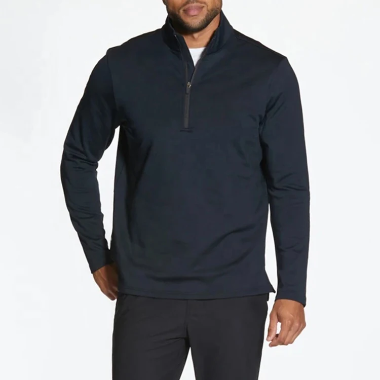 New men half zipper plain black long sleeve shirt 1/4 zip blank sweatshirts