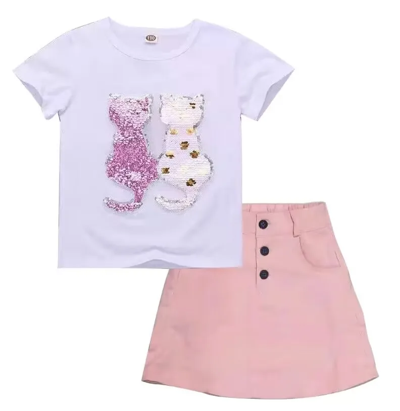 Yiwu Yiyuan Garment kids clothes set girls 8-12 years of age big kids summer clothing set sweet shirt and skirt casual outfits