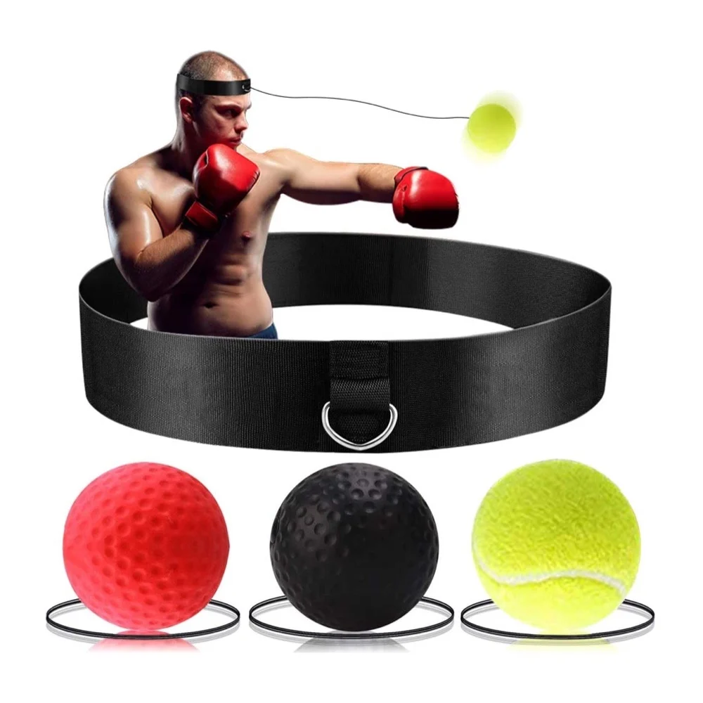 Hot Sell PU Soft Reflex Ball Rubber hard ball 3 pcs kit Fitness Boxing trainer Speed Ball With Head Band