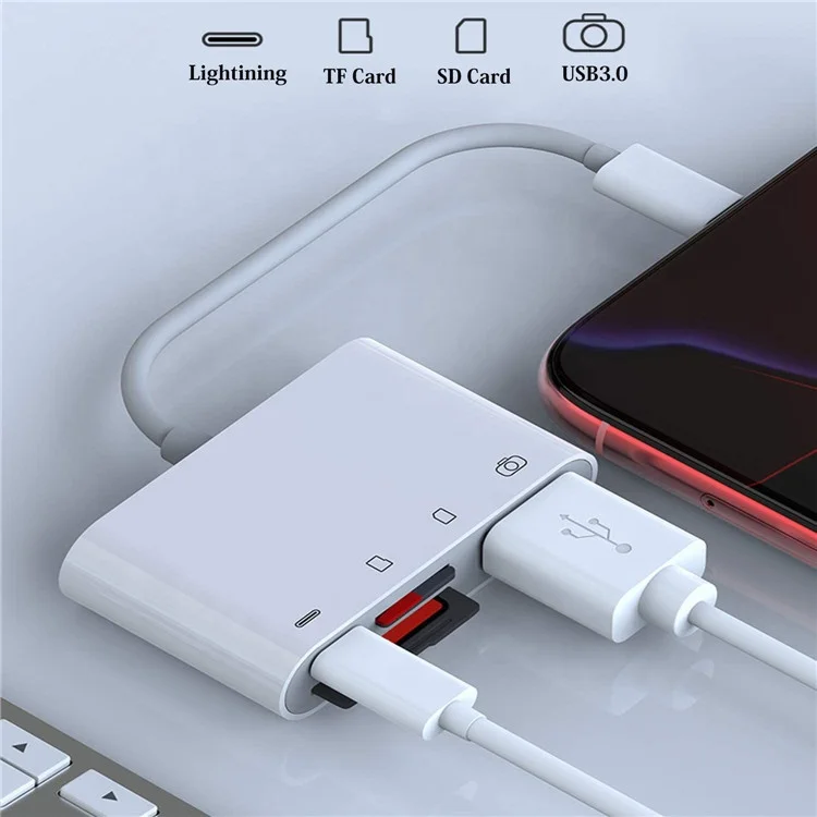 SD TF Card Reader Compatible for Phone Pad Pod,4 in 1 USB3.0 OTG Camera Connection Adapter SD T-Flash Card Reader Work with Hubs