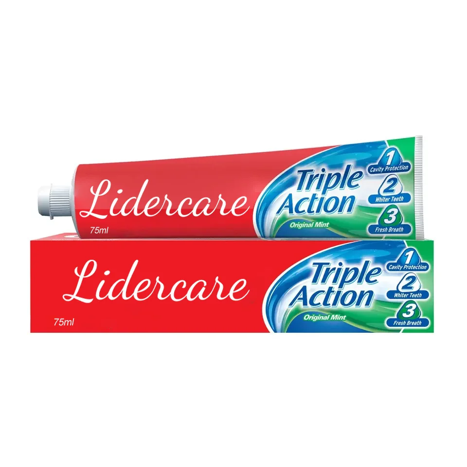 Custom private logo triple action toothpaste Whitening Removes Stains Fresh Breath Anti-sensitivity Three Color Toothpaste