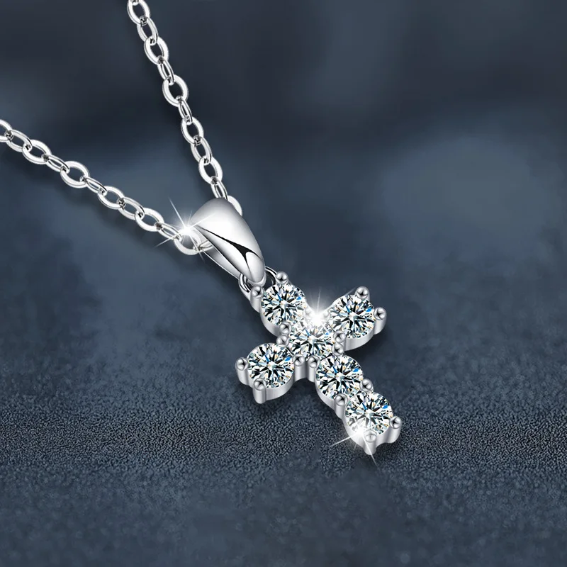 Custom Pure 925 Sterling Silver Christian Jesus Link Chain VVS Moissanite Diamond Cross Pendant Necklace For Women With Gra