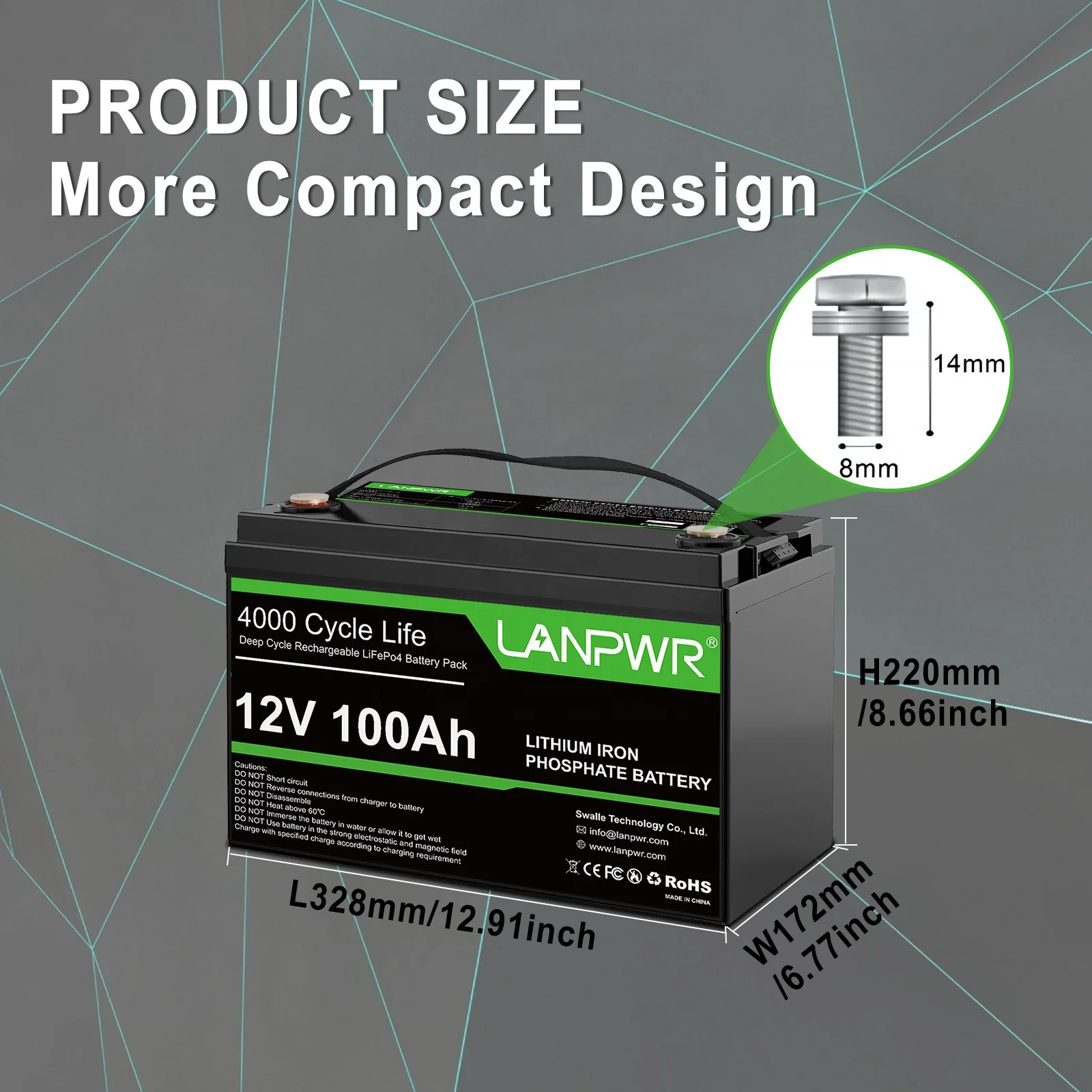 LANPWR Deep Cycle 12v 100ah LifeP04 Battery  With BMS Solar Rv Caravan Marine Lithium Ion Batteries