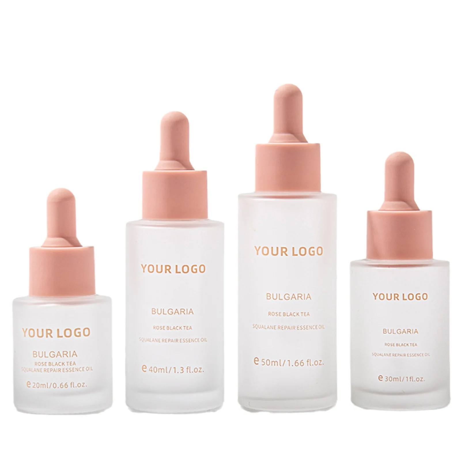 Customized Empty Skin Care Serum hair oil Bottle Pink Flat Shoulder Round Frosted Glass Serum Dropper essential oil Bottle