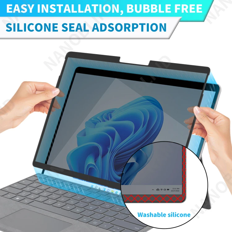 NANOBLIND 360 Degree Anti Spy Frame Glue Privacy filter For Microsoft Surface Pro 8 Easy Install Anti Glare scratch blue light