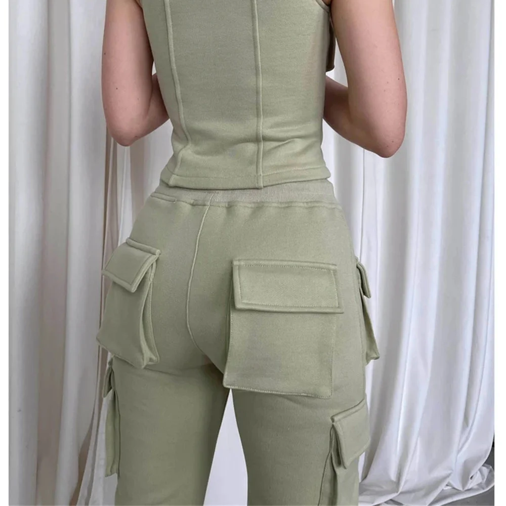 New spring style women cargo jogging workout sweat pants stacked cargo pants trousers