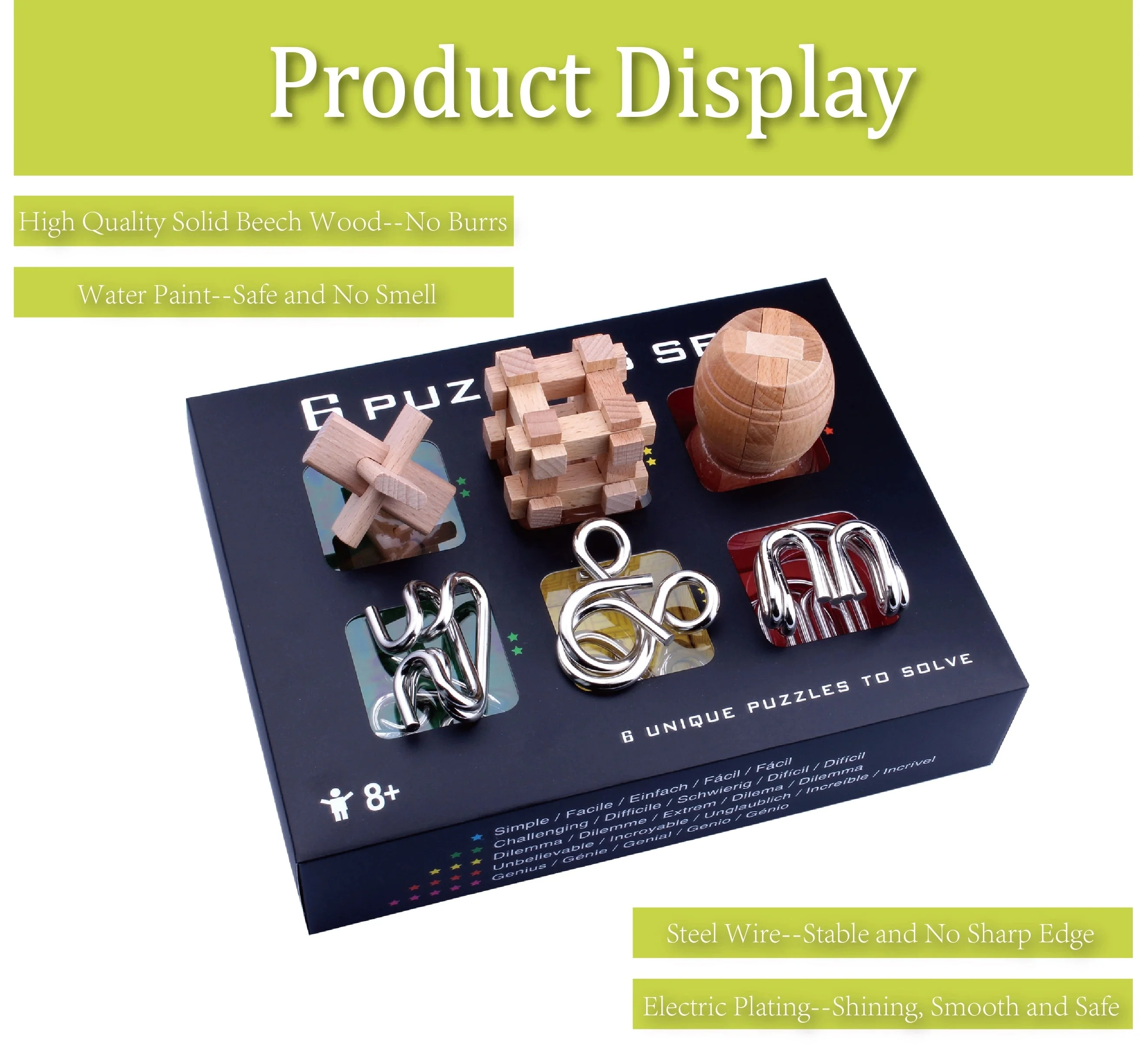 Set of 6 combination Educational toys wooden toys  metal wire puzzle