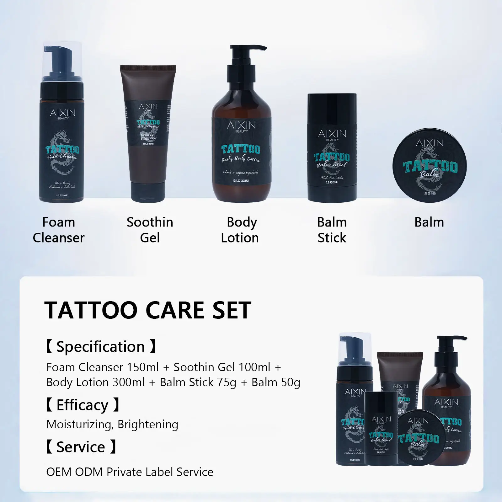 Hanlinger Private Label Color Brightening Healing Tattoo Lotion Cleanser Gel Stick Cream Kit Permanent Tattoo Aftercare Set
