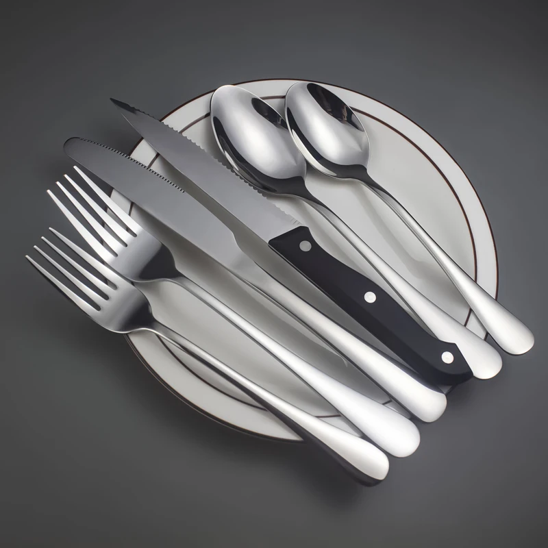 Western Restaurant Wedding Party Silverware Stainless Steel Metal Cutlery With Steak Knife