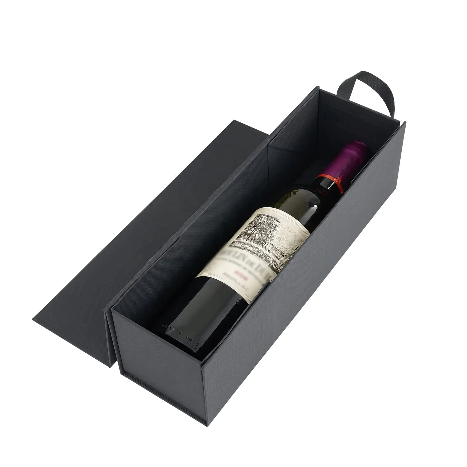 Cholyn custom wine folding cardboard flip top magnet box with sticker Champagne book shape gift packaging paper box with handle