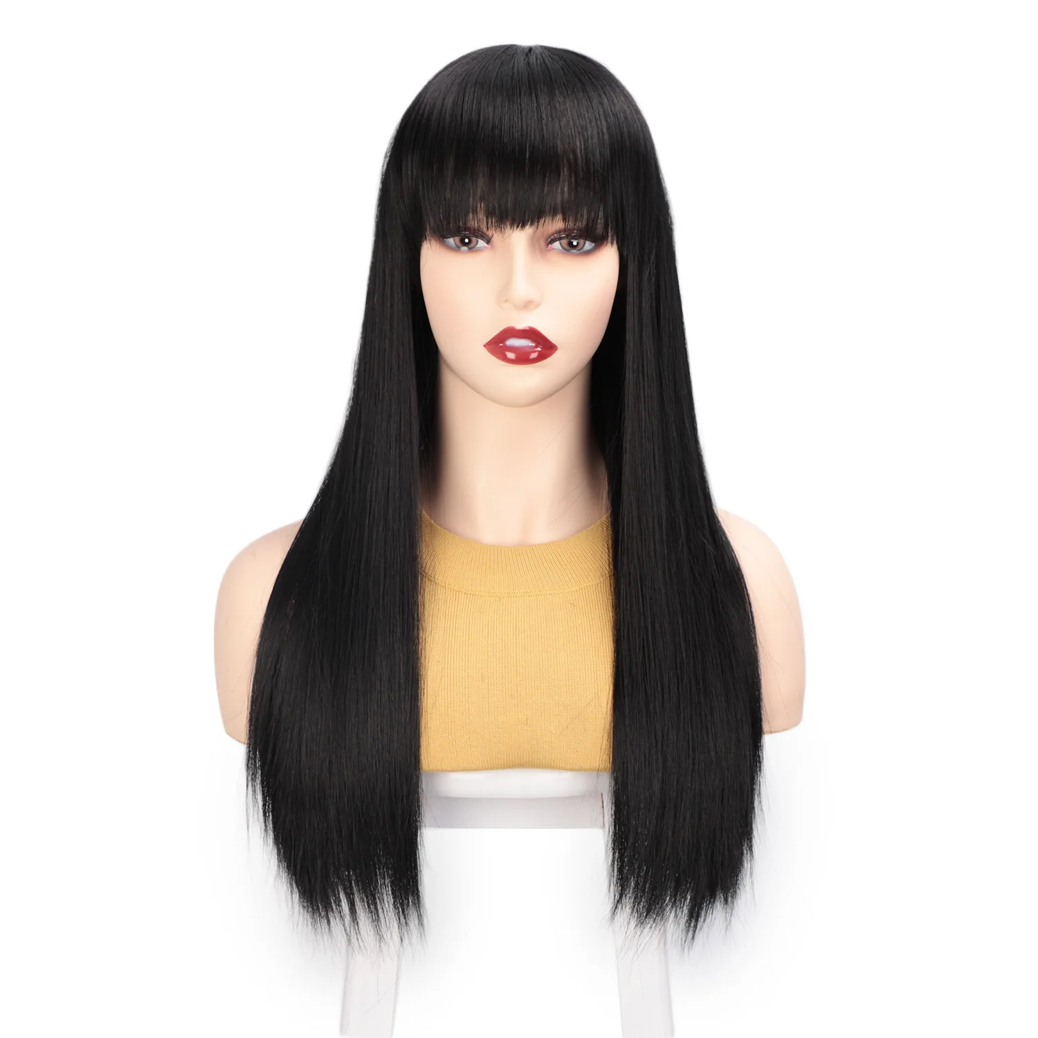 
Factory direct selling ladies long straight chemical fiber high temperature silk hair wig 