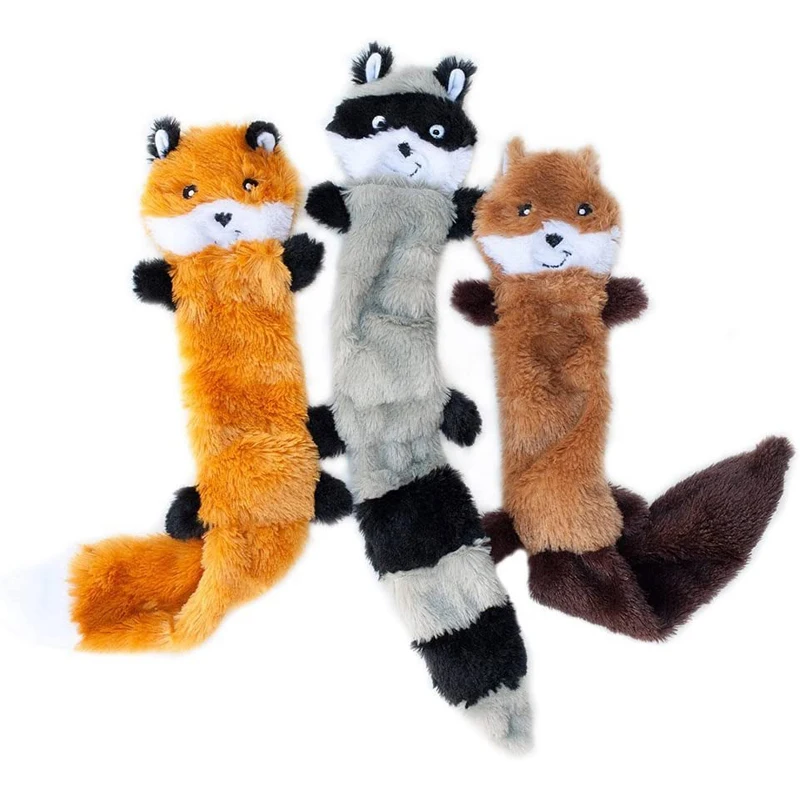 No Stuffing Squeaky Plush Fox Raccoon Squirrel Dog Toy