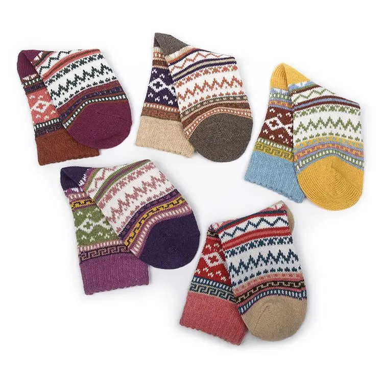 Women Socks for Girls Casual Stylish Winter Warm Crew Thick Wool Vintage Colorful Knit Soft Cozy Gift Booties