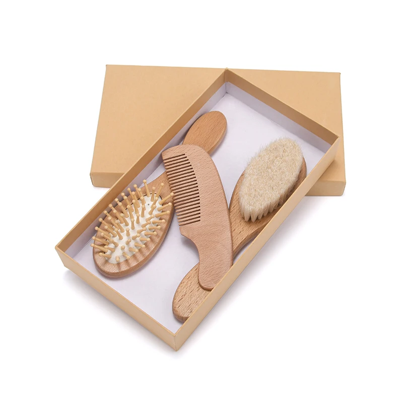 Factory Direct Sale Natural Goat Bristles Baby Hair Brush Small Wood Newborn Brush Hair Baby Wooden Baby Brush And Comb Set