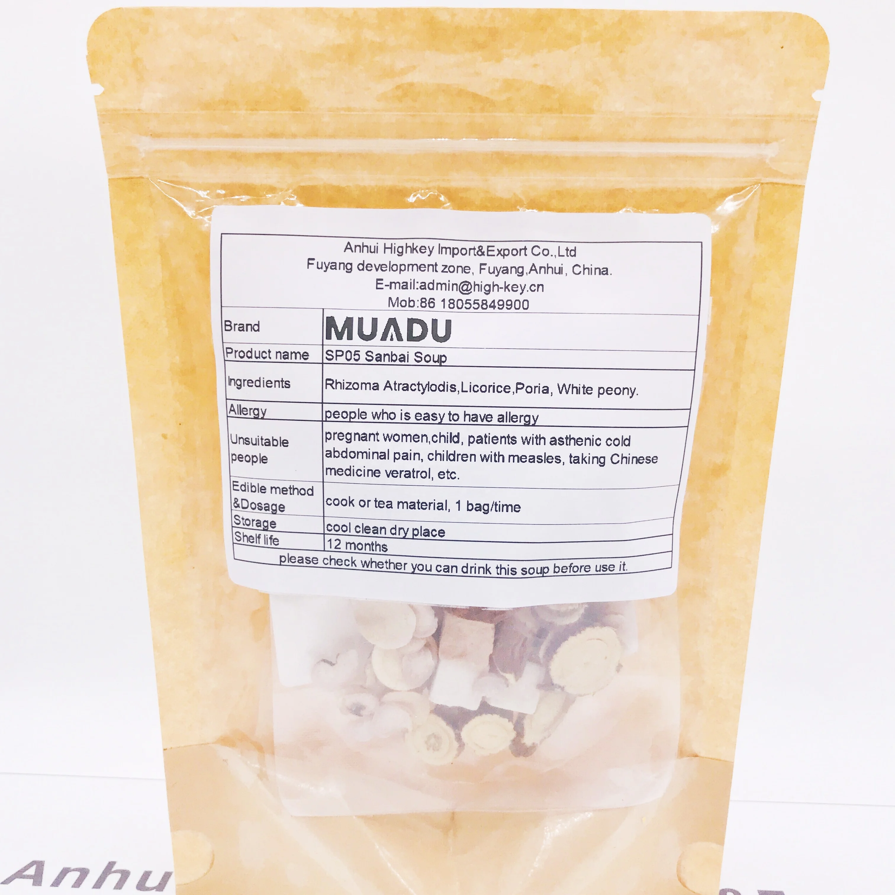 SP05 OEM Sanbai Soup raw materials Rhizoma Atractylodis Licorice Poria White peony women beauty soup bag