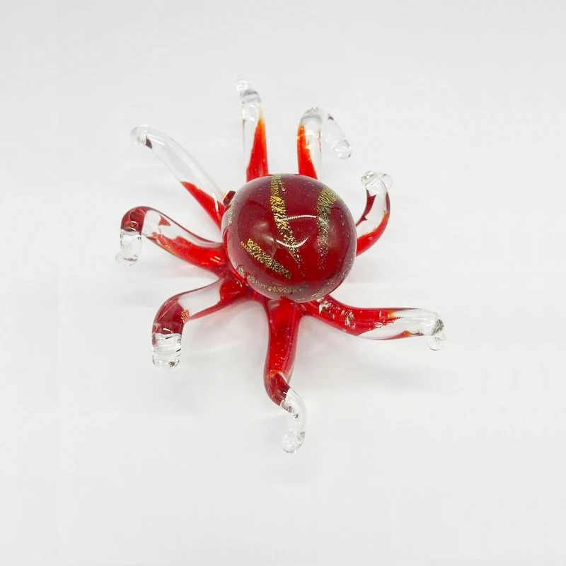 Hand Blown Glass Craft Red Octopus Ornament for Home Decor