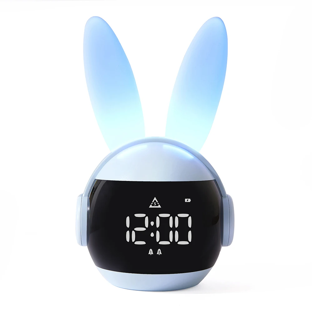 Small Rabbit Kids Alarm Clock With Dimmable Ambient Lighting Sleep Training Clock For Toddlers Teens Bedrooms